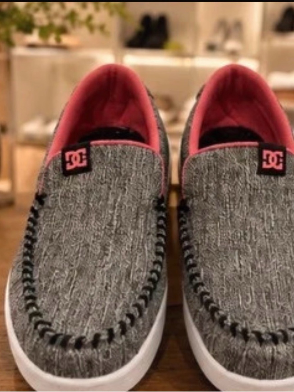 DC Grey Slip-On Loafers with Pink Lining